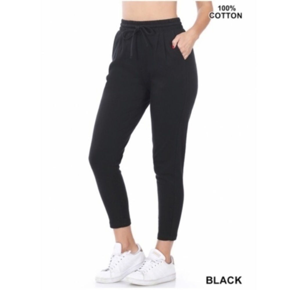 Women’s Black Cotton-Blend Joggers Sweatpants Pull-On Elastic Waistband NEW